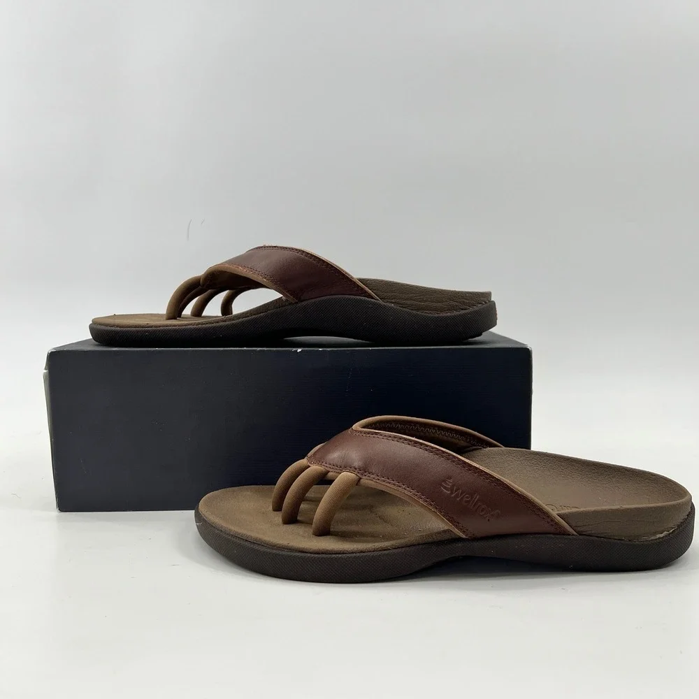 Wellrox Grasp Sandals Womens 8 Brown Yoga Wellness Leather Toe Separator Cloud